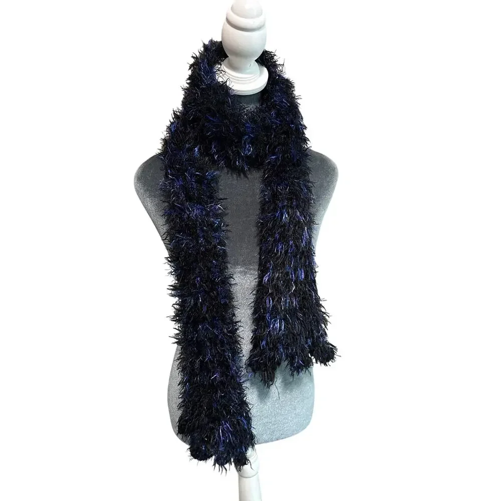 Black Blue Purple Fuzzy Texture Crochet Warm Neck Scarf- Boho Y2K- infinity